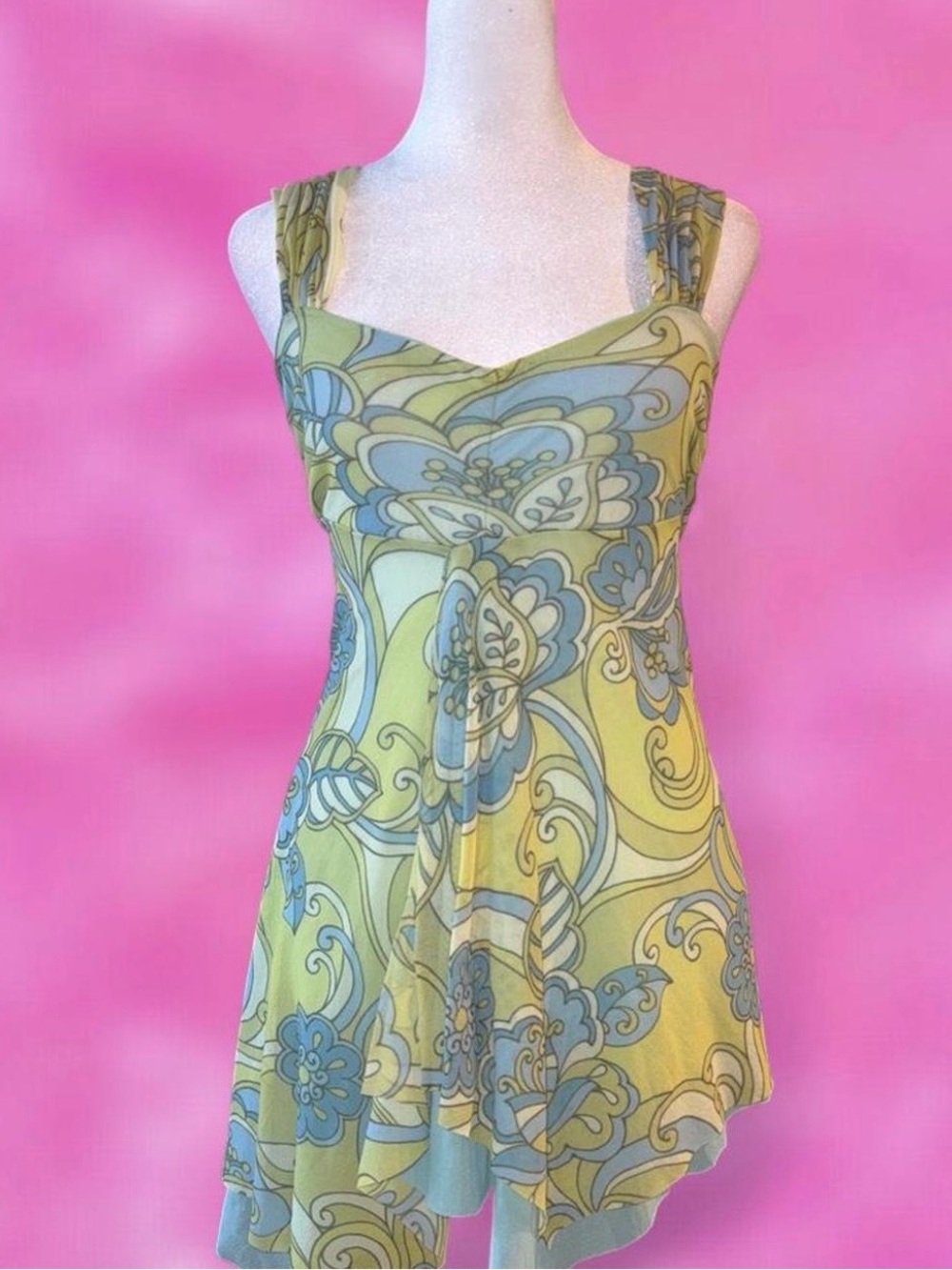 Sweet Pea Green and Blue Floral Camisole Tank